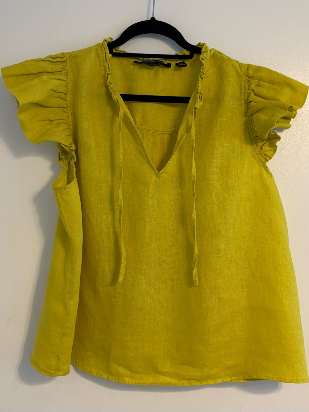 Andrew Marc Yellow Ruffle Sleeve Linen Blouse